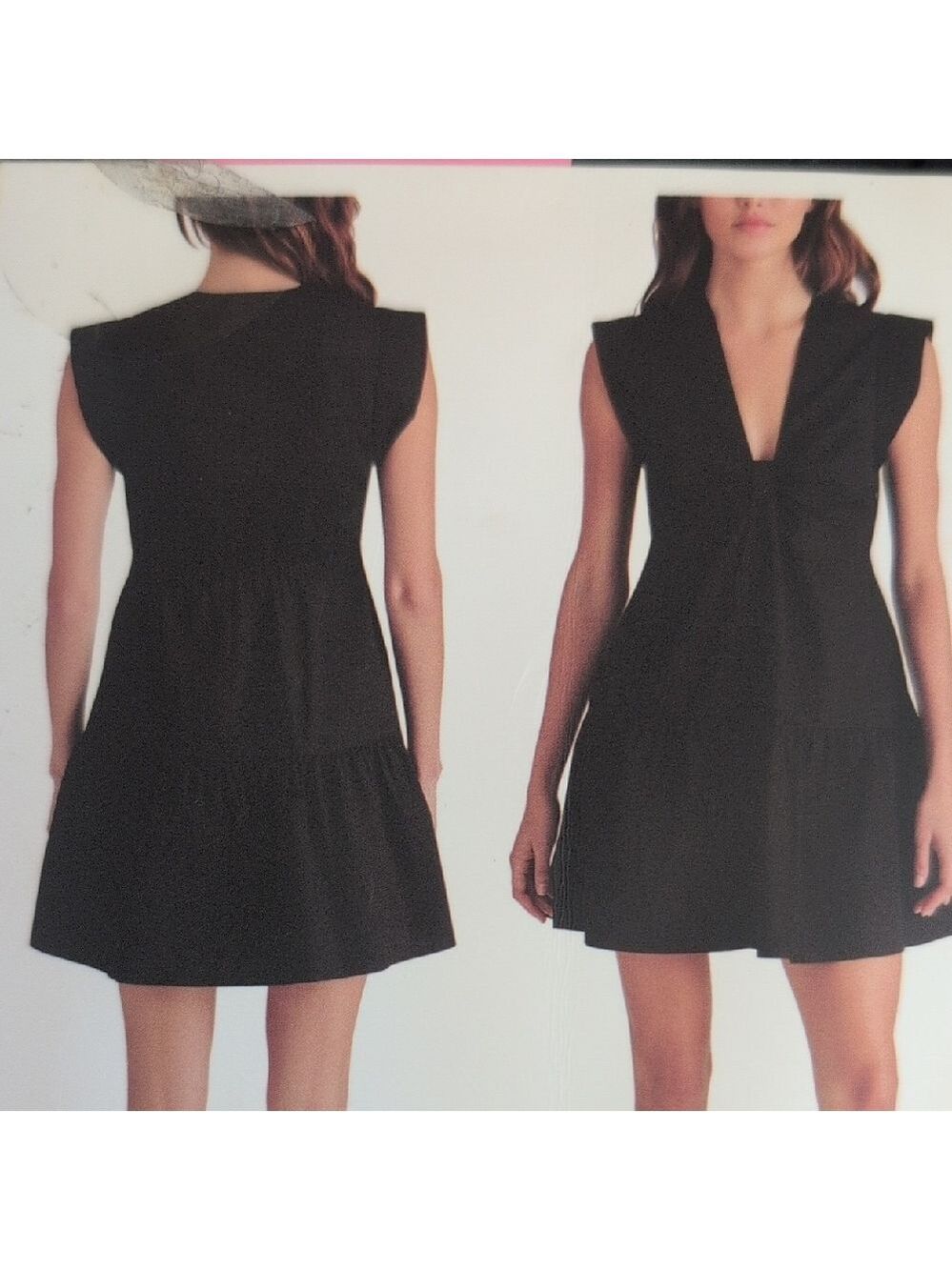 Steve Madden Black V Neck Knot Front Tiered Mini Dress S                M101